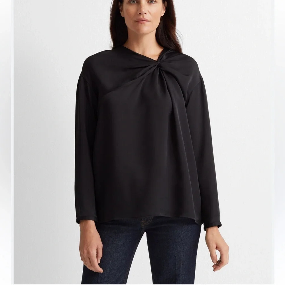 Club Monaco Women's Black  Twist Front Twill Blouse Size M